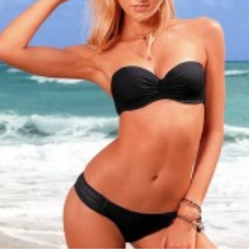 2 Piece Strapless Black Bikini Swim Swimsuit Set
